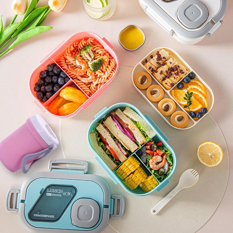 Multi-grid Lunch Box with Spoon, 1/3pcs Portable Food Container Set, Lunch Box & Bento Box for School Office Outdoor Picnic 4