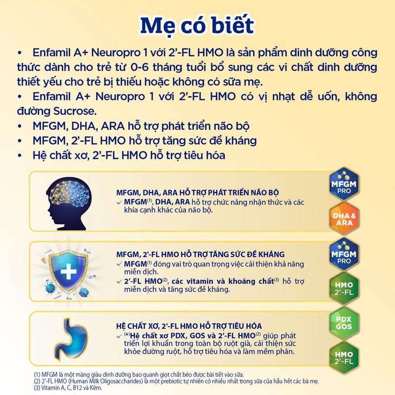 Sữa Bột Enfamil A+ Neuropro 1 - FL HMO Vị Nhạt Dễ Uống – 830g cho bé 0-6 tháng 1