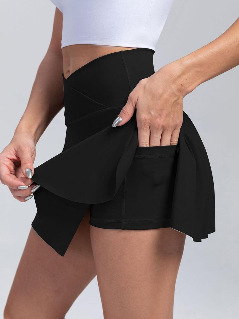 Product Introduction of Women's Solid Wrap High Waist Sports Skort, Casual Breathable Pocket Split Skort, Ladies Sportswear for Tennis Gym Workout 1
