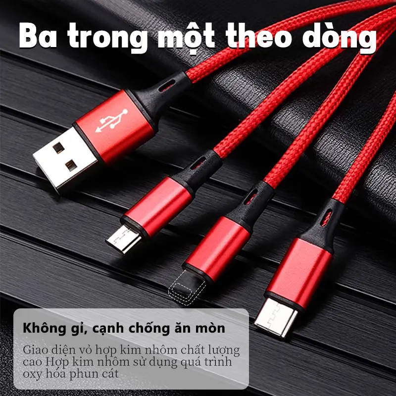 Dây cáp sạc ba trong một hỗ trợ sạc nhanh đa năng cho Android Type-C và iPhone - Usb 2