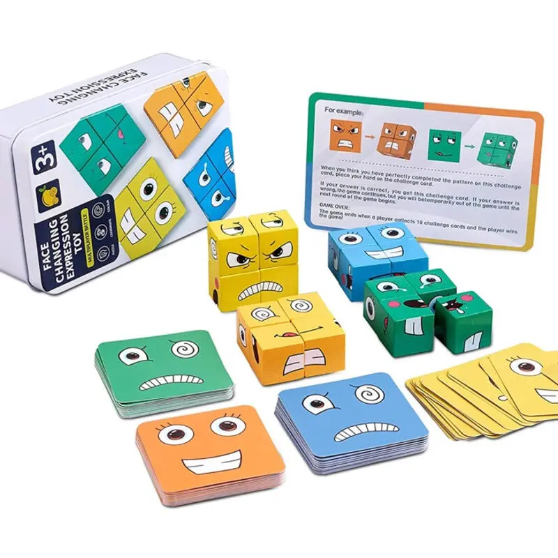 Wooden Expression Puzzle Building Blocks Matching Games Educational ...