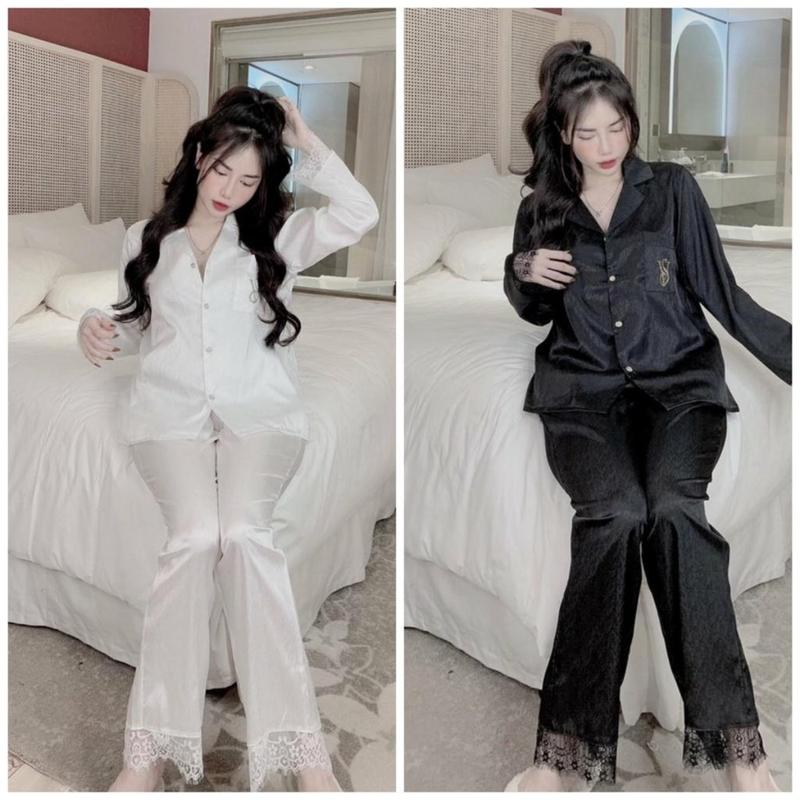 Đồ Ngủ, Đồ Bộ Nữ Tay Dài VS Đính Đá Lụa Xước - Pyjama Nữ Freesize Hàng thiết kế cao cấp Tay Loe Áo Women Quần Ngủ