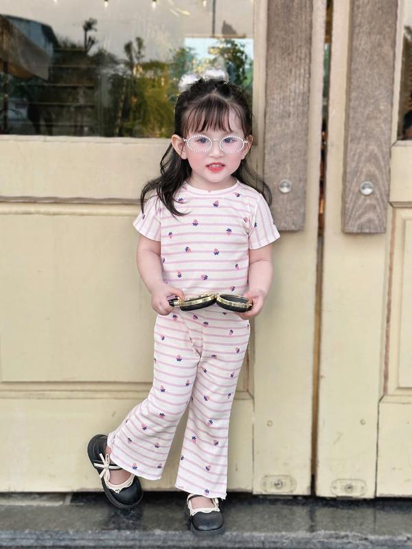 [TRÒN VÀ CAO TĂNG SIZE] Set bộ áo croptop quần ống loe chất thun cotton bozip co giãn 4 chiều cho bé gái 08-25kg