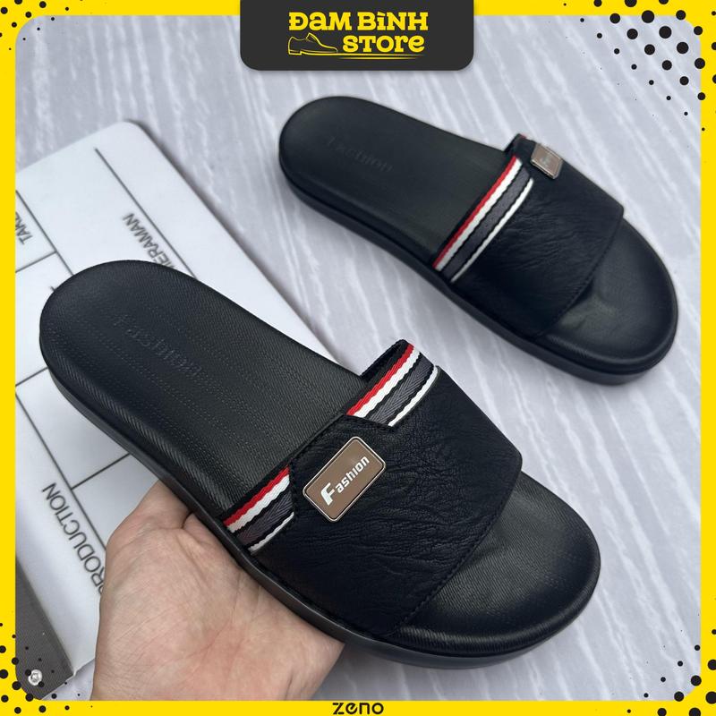 Dép nam quai ngang logo Fashion kèm họa tiết kẻ sọc Đam Bình Store, dép lê nam đế cao su 2 lớp được khâu chắc chắn hỗ trợ chống trơn trượt