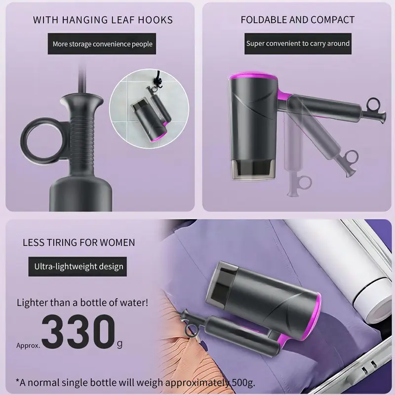1200W Portable Foldable Hair Dryer, 1 Box Professional High-speed Hair Dryer with 3-speed Hot and Cold Wind Adjustment, Suitable for Home & Travel 8