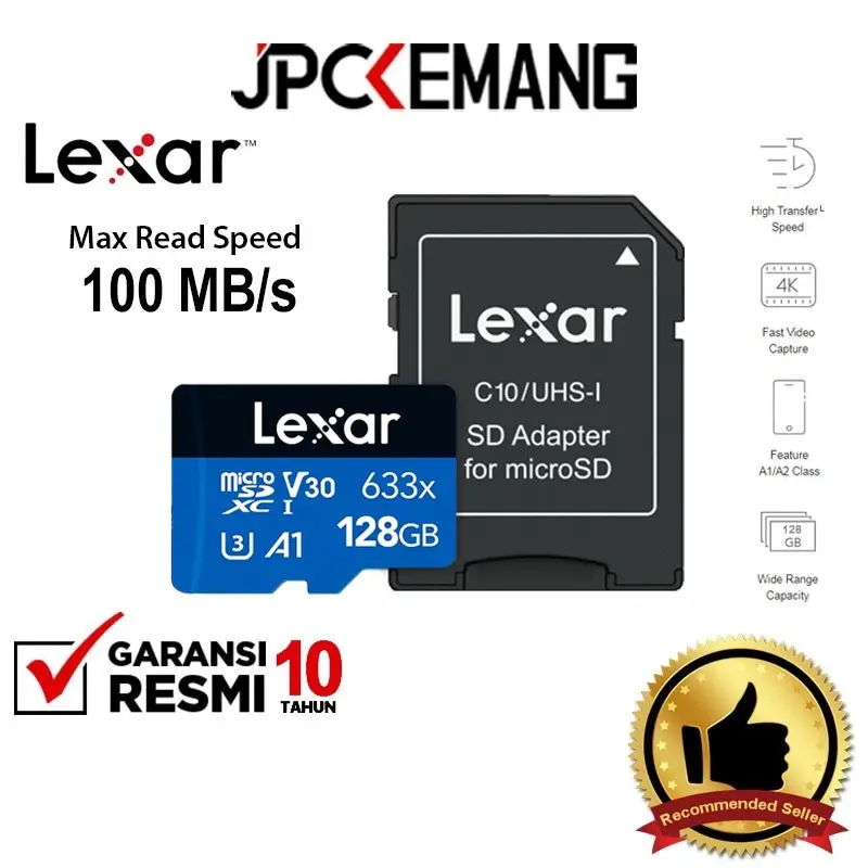 Lexar MicroSD 128GB 633x UHS-I MicroSDXC Micro SDHC Memory Card Garansi Resmi