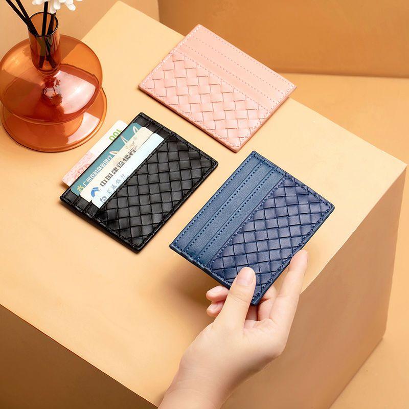 Gói đựng thẻ siêu mỏng, da Thật, túi đựng thẻ dệt thẻ, giấy chứng nhận Nhỏ Thích hợp cho nam và nữ, đựng thẻ Hai Mặt làm bằng da cừu, bộ sưu tập 661 người 0