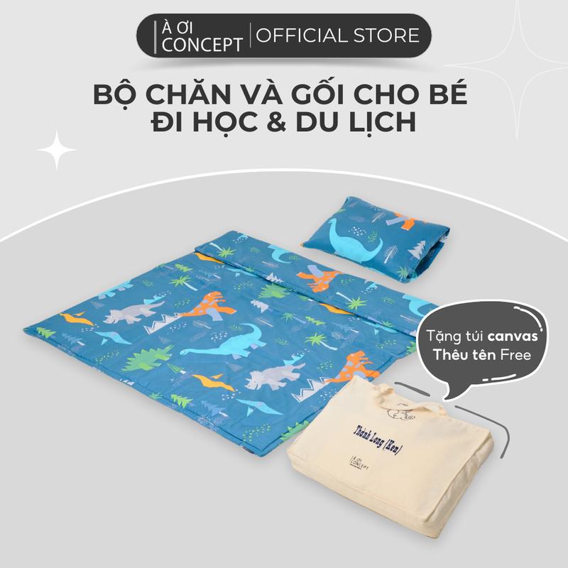 Bộ chăn gối cho bé đi học À Ơi Concept cao cấp, set mền mẫu giáo, tiểu học chất liệu Cotton và lụa Tencel