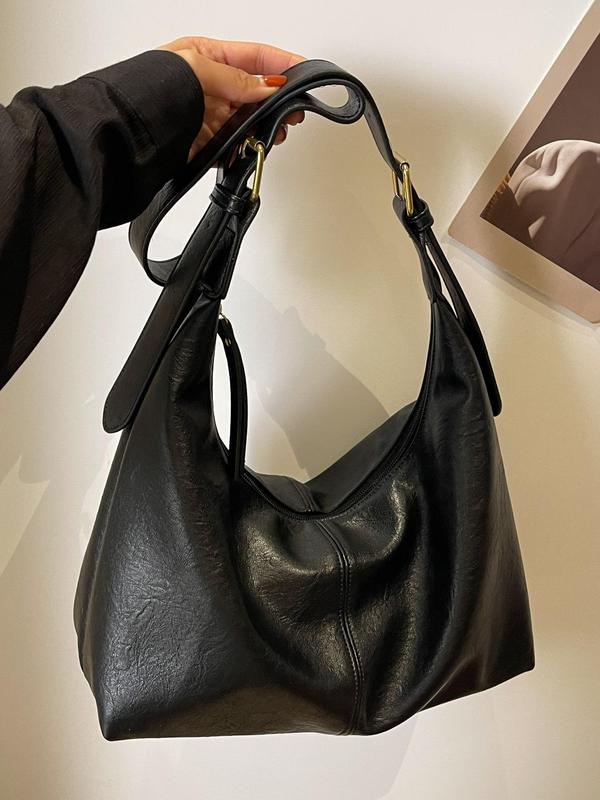 Women's Plain Color Large Capacity Shoulder Bag, Retro Fashion Soft Pu Leather Bucket Bag, Casual All-match Crossbody Bag for Work & Daily Used 1