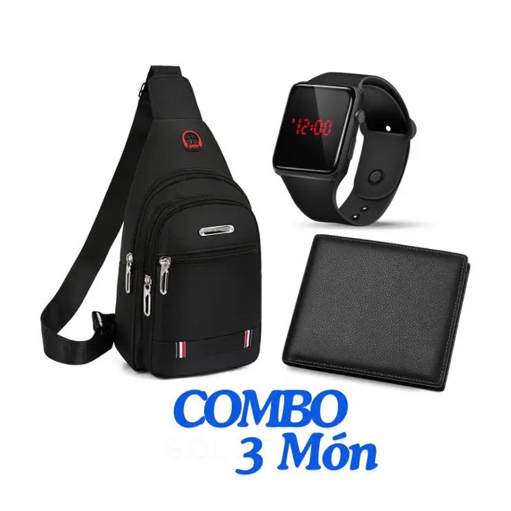 Combo Túi Đeo Chéo Thời Trang Vải Canvas Hàn Quốc- Và Đồng Hồ LED Sang Trọng - Đeo Vai, Bag 3