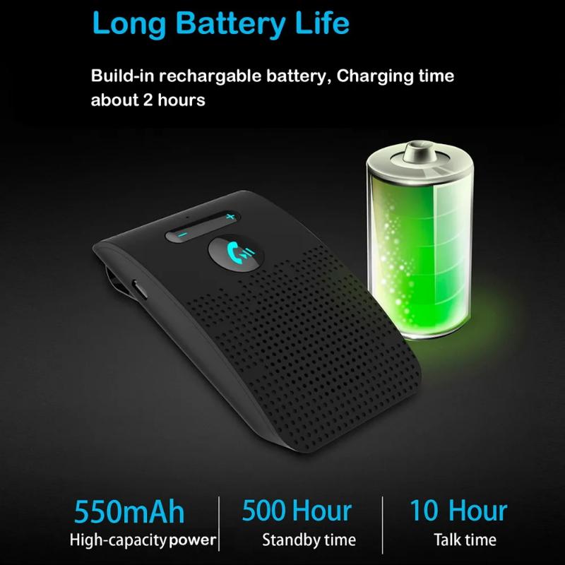 Bluetooth 5.0 Handsfree Car Kit Hifi Speaker 2W Wireless Audio Receiver MP3 Music Player Noise Cancelling Sun Visor Clip 2