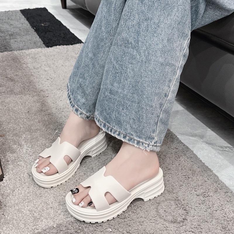 Dép nhựa thiết kế đế cao 5cm, dép nữ eva MSP 1981  Women Dép Lê DéP Slipper Có Quai Shoes Nhung Cao Su min GiàY Đồng