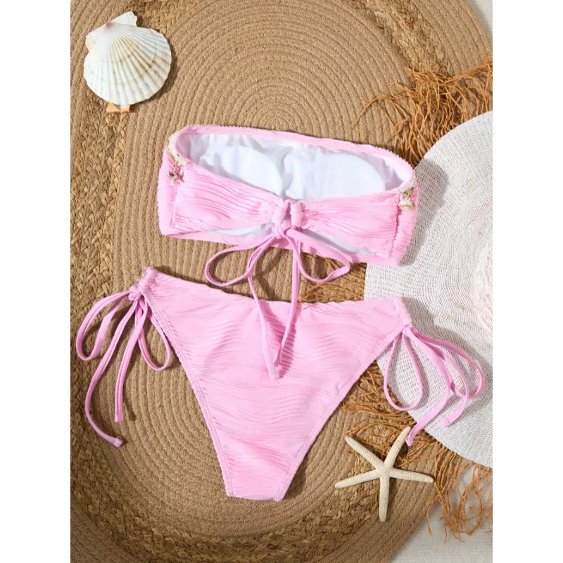 Women's fashionable sea wave fabric starfish shell accessories sexy bikini two-piece swimsuit 6
