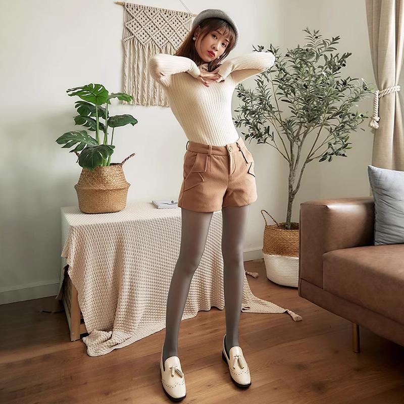 Product Introduction of Autumn And Winter Elastic Gray Fake Transparent Plus Velvet Warm Leggings Tights 19