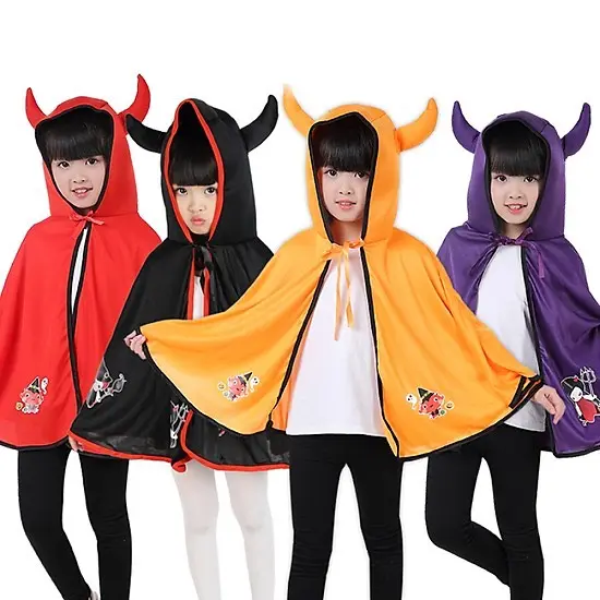 Áo Choàng Có Mũ Sừng Ác Quỷ Halloween Cho Bé Hóa Trang. 0