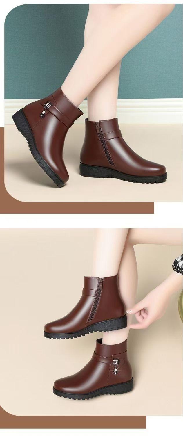Product Introduction of Wedge Heel Fleece-Lined Mom Cotton Shoes Waterproof Warm Martin Boots 2024 Winter New Non-Slip Comfortable Short Boots In Stock 2