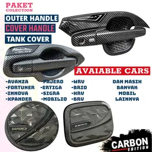 Paket Cover Handle Outer Tank Cover CARBON Mobil Avanza Xenia Veloz Agya Ayla HRV BRV Innova Reborn Zenix Mobilio City Hatback CRV Brio Creta Xpander Cross Fortuner Pajero Hilux Triton Rush Terios Yaris Vios Ertiga XL7 Ignis Wagon R Calya Sigra Luxio Car