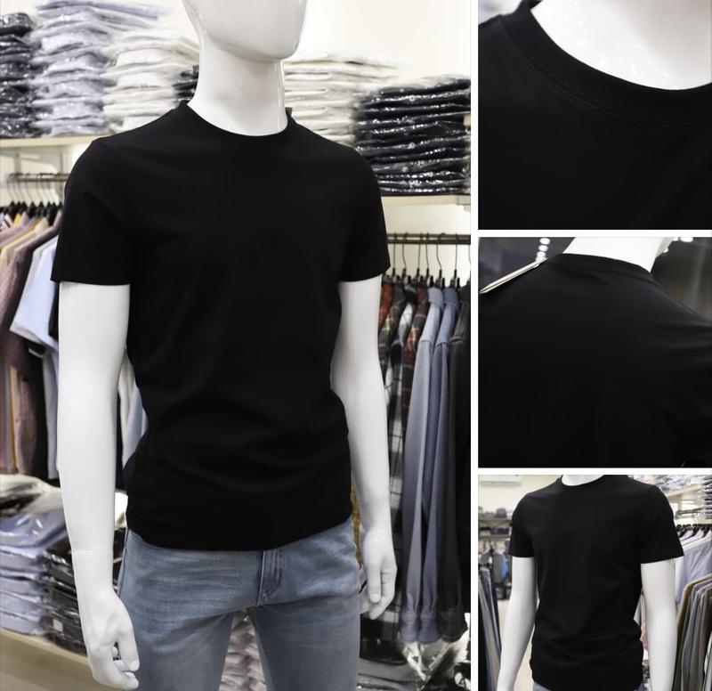 Áo thun nam tay ngắn cổ tròn đen trắng trơn vải cotton lạnh dày dặn thấm hút mặc mát áo không cổ nam Menswear