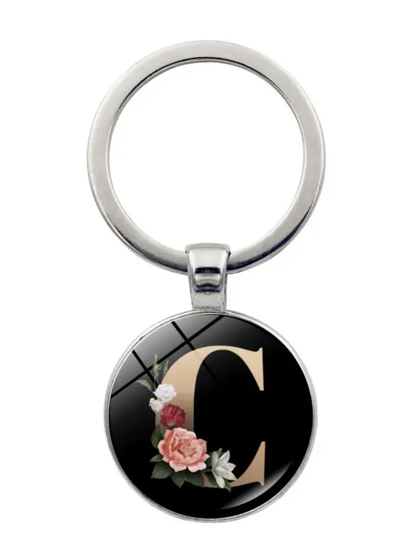 Fashion Colorblock Letter & Flower Pattern Metal Keychain For Men & Women, Fashion All-match Accessory, Trendy Accessories for Daily Life 4