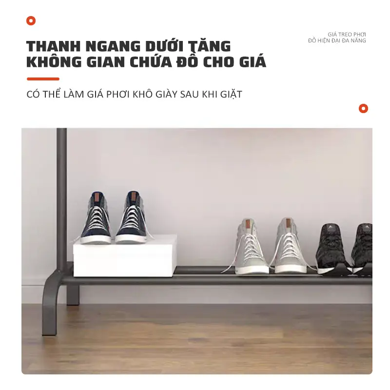 Giá treo quần áo khung kim loại nhập khẩu sơn tĩnh điện bền đẹp Giá treo đồ tích hợp để giày thông minh tiện lợi 5