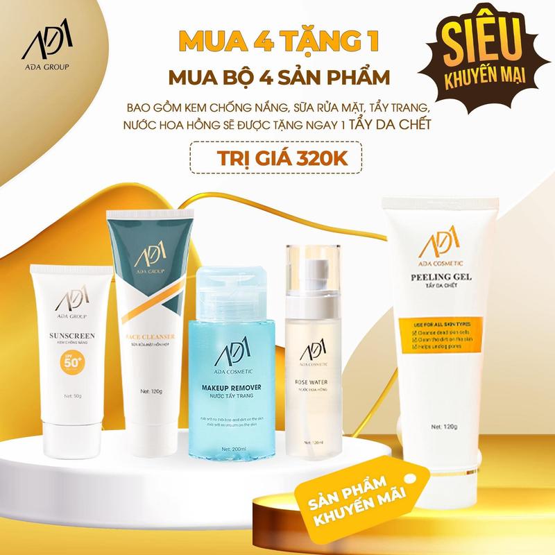  ADA GROUP - BỘ LÀM SẠCH SÂU - SỮA RỬA MẶT KHÔNG TẠO BỌT TẨY TRANG KHÔNG CỒN KEM CHỐNG NẮNG NÂNG TÔNG KIỀM DẦU TONER HỖ TRỢ CHỐNG VIÊM CẤP ẨM CÂN BẰNG PH - DÙNG CHO MỌI LOẠI DA - MUA 4 ĐƯỢC 5 - TRI ÂN TẨY DA CHẾT VẬT LÝ KHÔNG HẠT 320K kiểm soát dầu khôn 