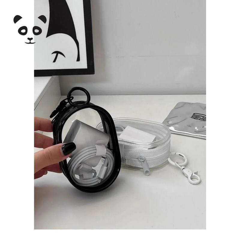 Data cable charger earphone transparent storage small round bag 5
