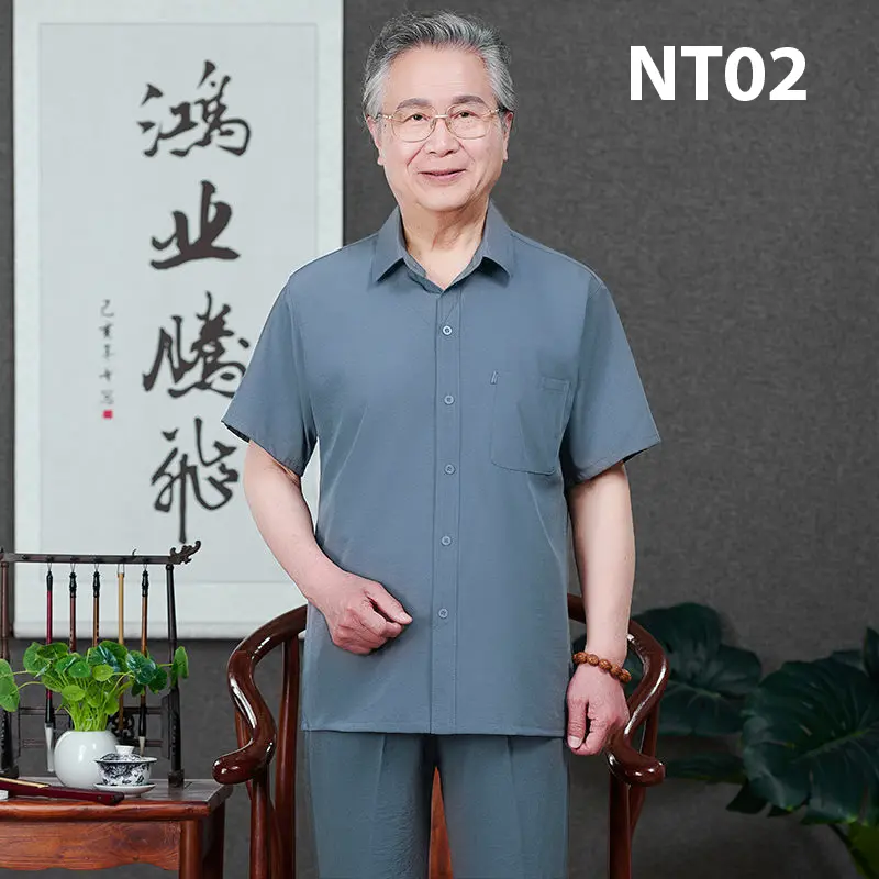 HOT (giá rẻ) Bộ quần áo đũi trơn hè nam trung niên NT012 Menswear Pants Sơ Mi