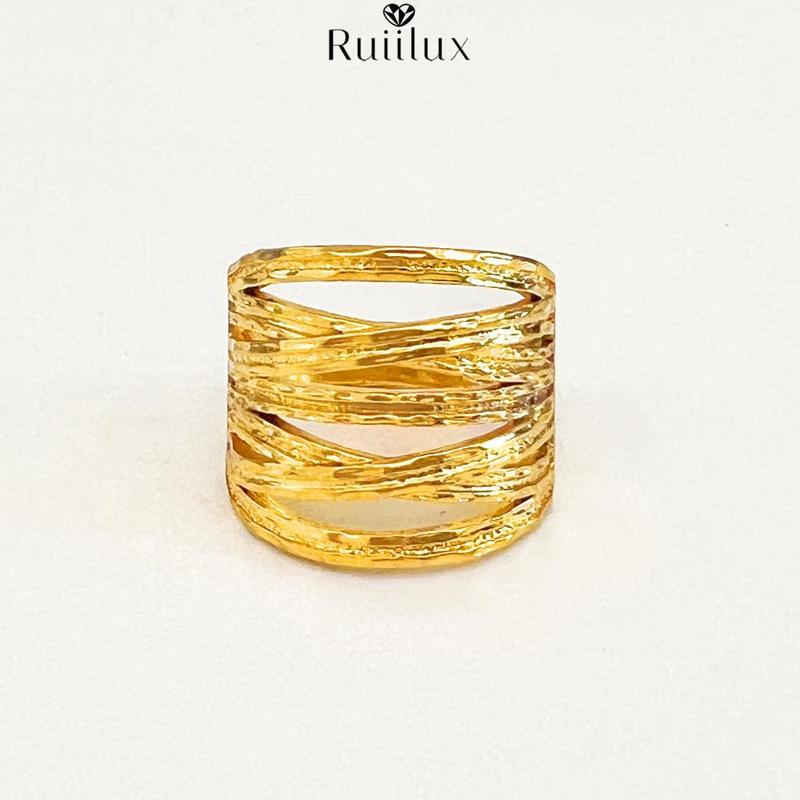 Product Introduction of Gold plated titanium ring, Nabila ring, cross circumference line design, not fade, height 2cm/1.5cm, with adjustable size 5