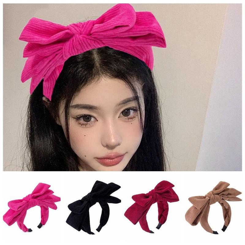 Băng Đô Nơ Lớn, Chất Liệu Vải Nhung Kẻ Thanh Lịch, Nơ Rộng, Vòng Cài Tóc, Phong Cách Hàn Quốc, Băng Đô Rửa Mặt, Dành Cho Nữ