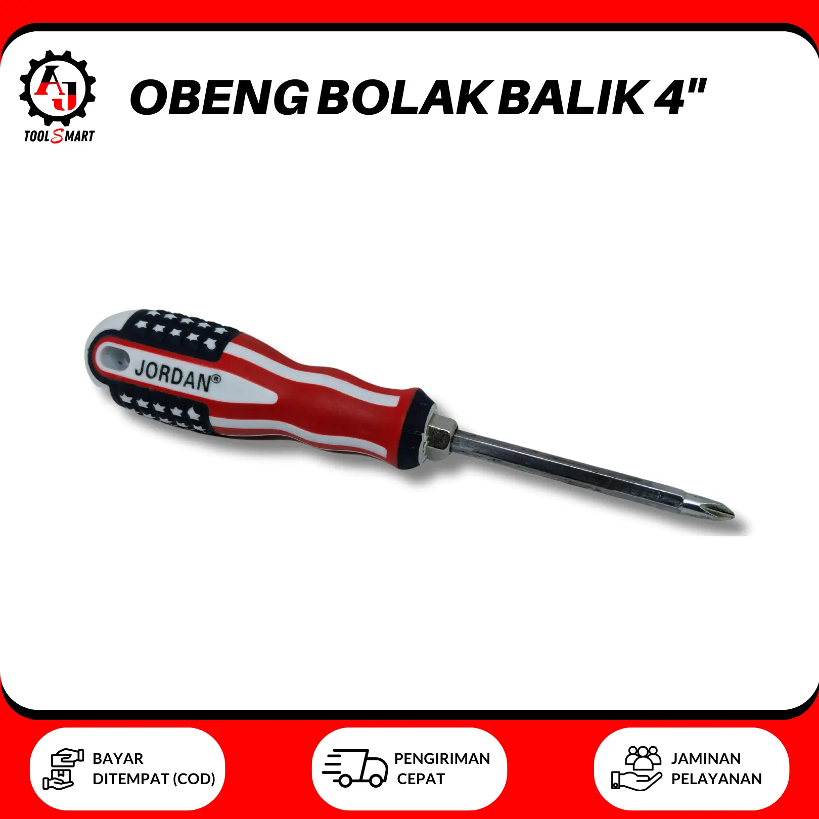 Obeng Bolak Balik (+) (-) USA Amerika 4 Inch Jordan Multifungsi Obeng Two Way Obeng Plus Minus Gagang Karet