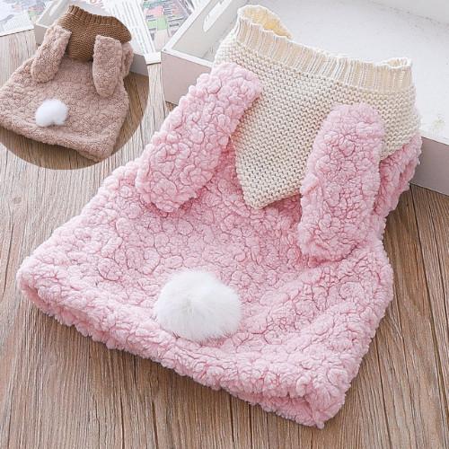 AK1519- Áo Khoác Gile Chất Liệu Lông Cừu Tai Thỏ Cho Bé Gái Size 8-18kg
