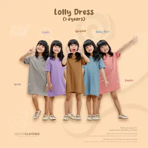 KIDPOP Lolly Dress Anak Perempuan 1-8 Tahun Bahan Cotton 30s Polos