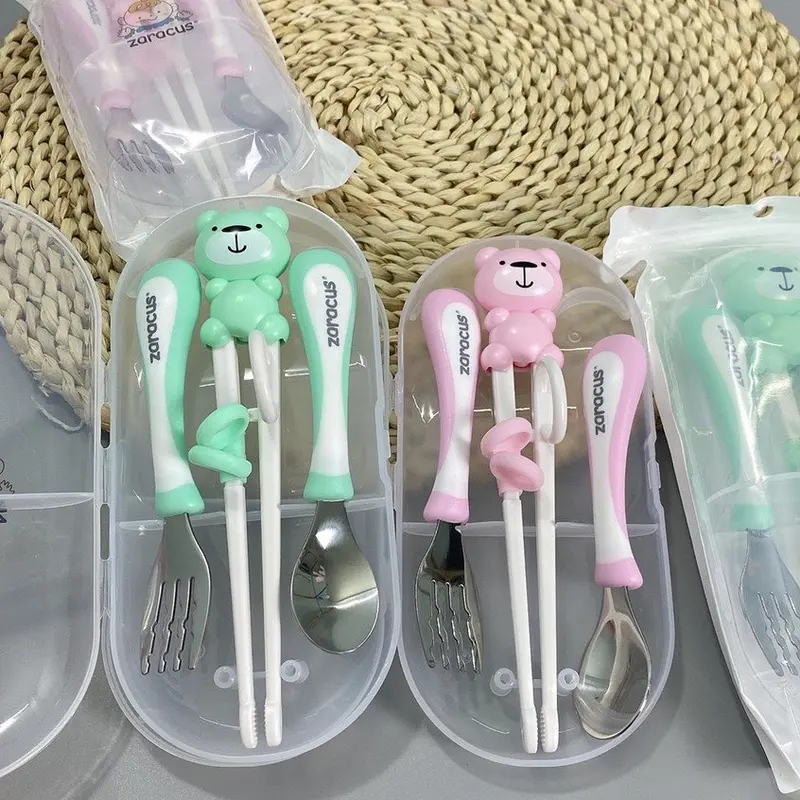 Set đũa thìa dĩa inox Hàn Quốc cho bé trai/ bé gái 1