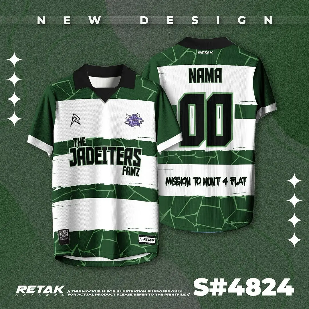 2024 New Football Jersey Full Sublimation Jersey New Design Printed Jersey T-Shirt Lelaki Thailand Virus Customized Jersey Retro Collar Top (Customized Name and Number)