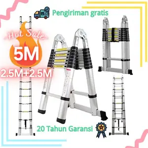 BOWEITI Teleskopik Double Lipat aluminium portable tangga telescopic ladder 5M (2.5M+2.5M)