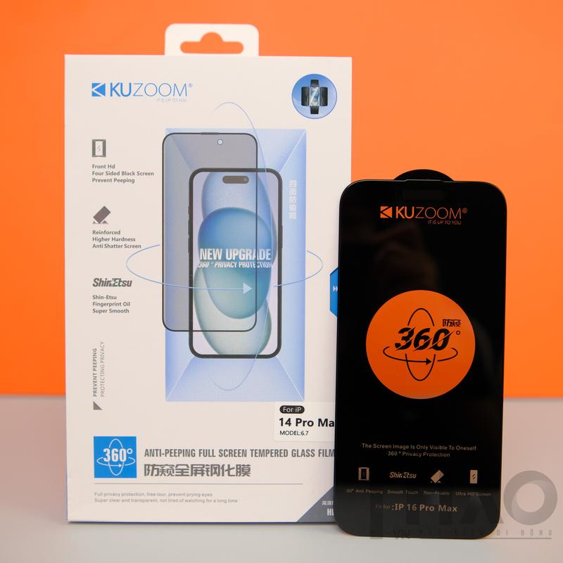 Cường lực Kuzoom Chống Nhìn Trộm 360 độ dành cho iPhone, Chống Nhìn Trộm 4 Hướng, Bảo vệ máy khỏi va đập và trầy xước