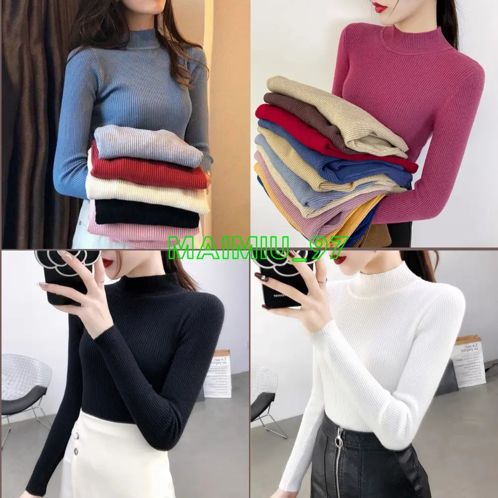 Áo Len 3 phân Cao Cấp Nữ Áo Len Giữ Nhiệt Tăm 3 Phân Mềm Mịn Ấm Thu Đông Dáng Ôm Body Cổ 3 Phân Hàng Quảng Châu Cao Cấp