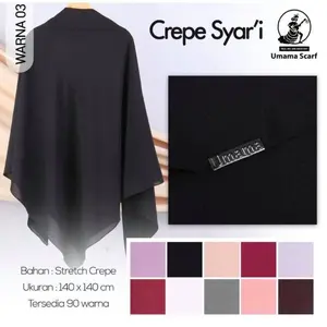 SYAR'I JILBAB SEGI EMPAT CREPE HIGH QUALITY NEW 140x140Cm clim jahit tepi