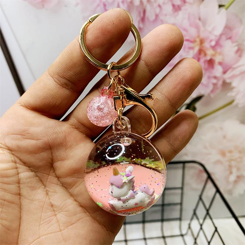 Product Introduction of Creative Liquid Oil Keychain Flowing Sand Keychain Crystal Ball Unicorn Floating Car Cute Bag Pendant 37
