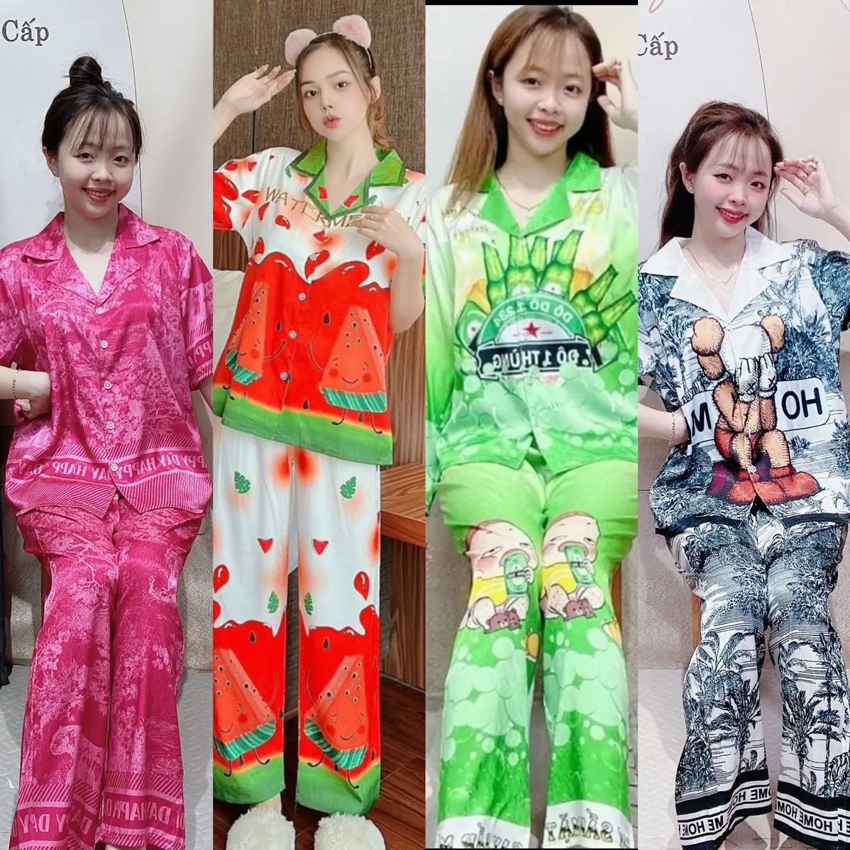(Bigsize 70-85kg) Đồ Bộ Mặc Nhà Cho Nữ, In Hình Hoạt Hình Dễ Thương, Chất Liệu Lụa Xước Mềm Mịn