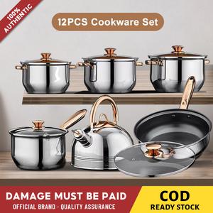 non stick cookware set stainless cooking pot casserole set cooking set kitchenware pan Multicolor Lid Steel