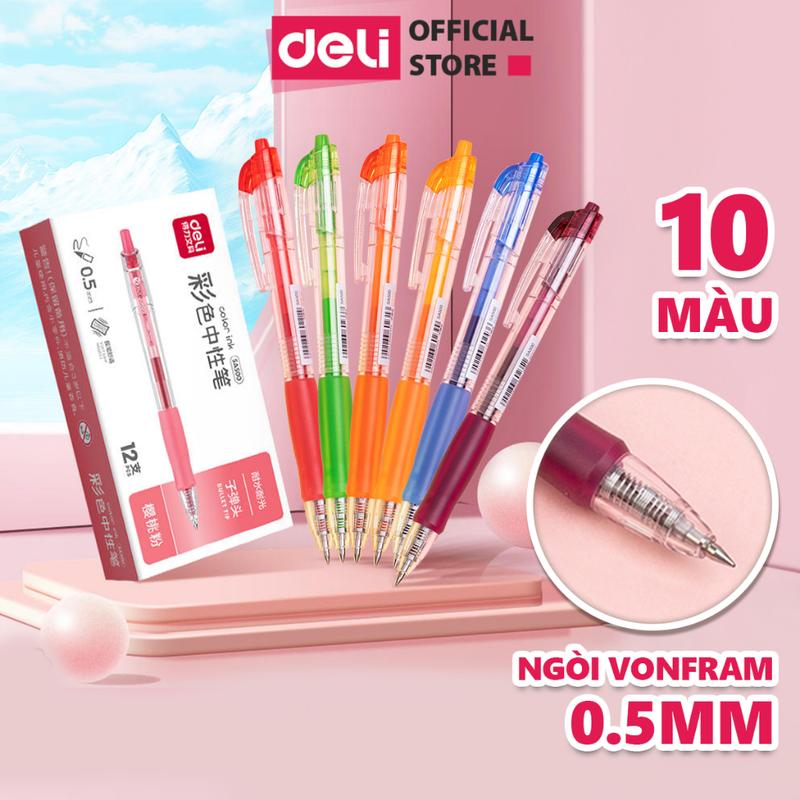 Bút gel Deli nhiều màu bút bi nước mực gel ngòi 0.5mm mực trơn tru nét đều nhanh khô - bút viết calligraphy viết tiêu đề trang trí sổ - SA500