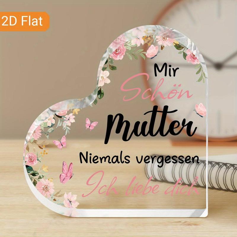 Heart Shaped Acrylic Decorative Plaque, Flower Pattern Desktop Ornament, Birthday Gift for Mom, Home Decor, Desktop Decoration for Living Room Bedroom, Signs 6