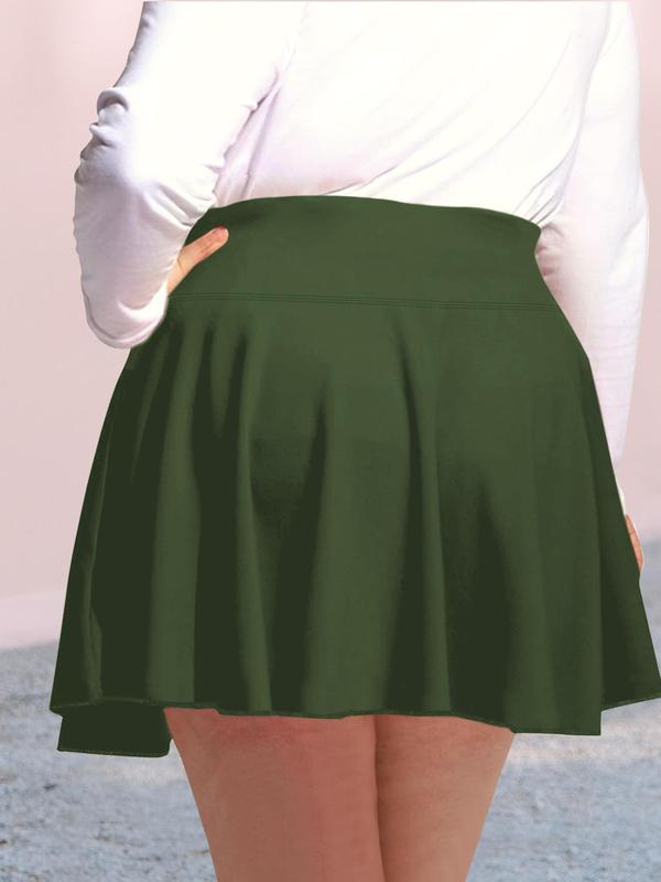 【Plus Size】 Solid High Waist Skort, Regular Fit Casual Comfort Minimalist Basic Pocket A Line Skirt for Daily Wear, Women's Bottoms for Summer, 2 in 1 Skirtswomen 5