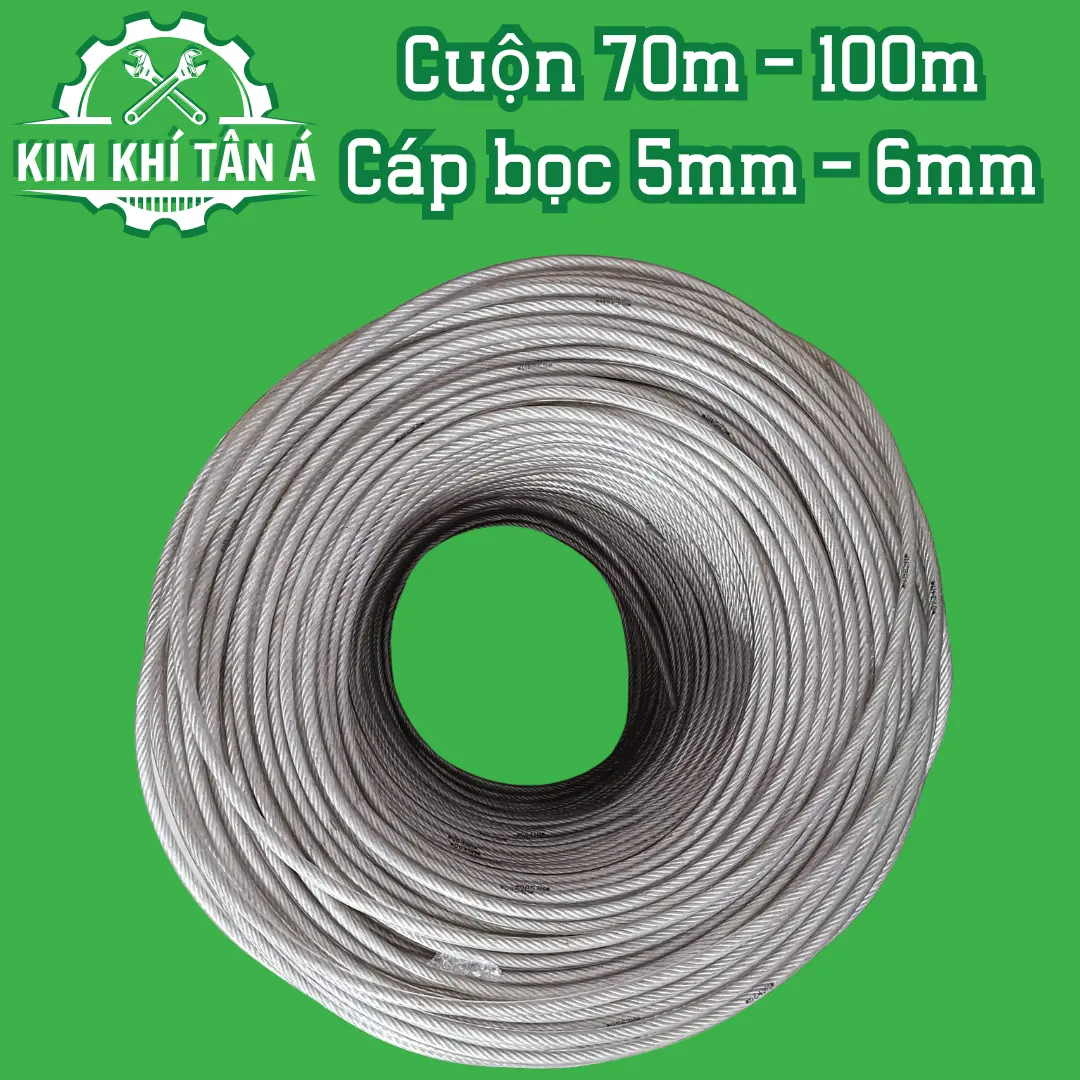 Cuộn 70m - 100m cáp bọc nhựa 5mm - 6mm, dây cáp bọc nhựa 5ly, 6ly - KIM KHÍ TÂN Á-