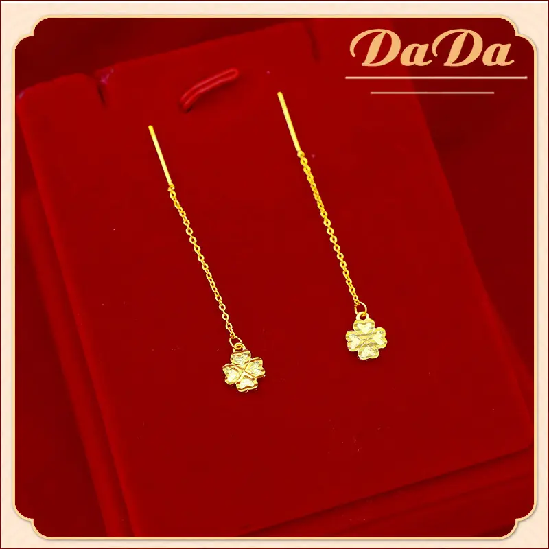 Hoa Tai Mạ Vàng 18k, Dành Cho Nữ, Thiết Kế Cỏ Ba Lá, Đồ Trang Sức Cưới, Bền 2