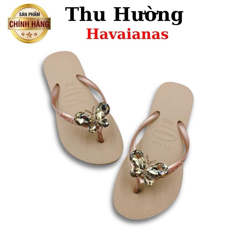 Tổng Hợp Dép Havaianas Nữ Slim Gắn Kèm Charm Bướm Đá Lux - Từ Brazil - Cao su non tự nhiên, chống trơn trượt - Thu Hường Havai