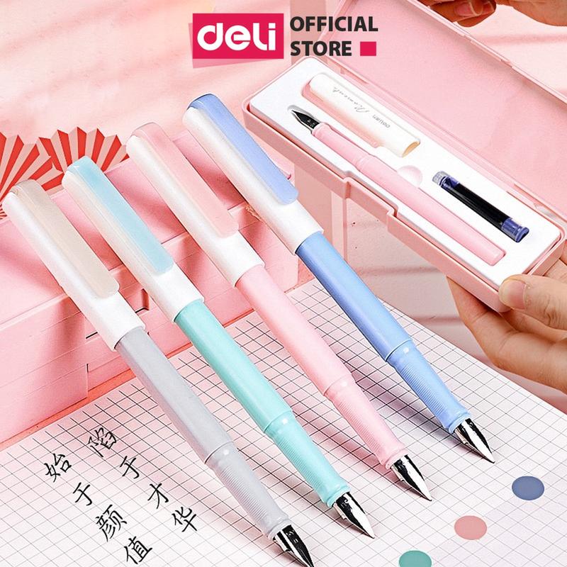 Hộp bút máy kèm ống mực xanh cao cấp Deli - màu macaron - A932