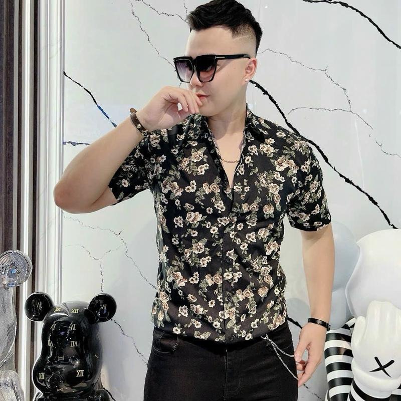 Áo sơ mi mi ngắn tay , chất liệu lụa hoạ tiếtmềm mịn from body Menswear Nam Có Cổ Kate Shirt
