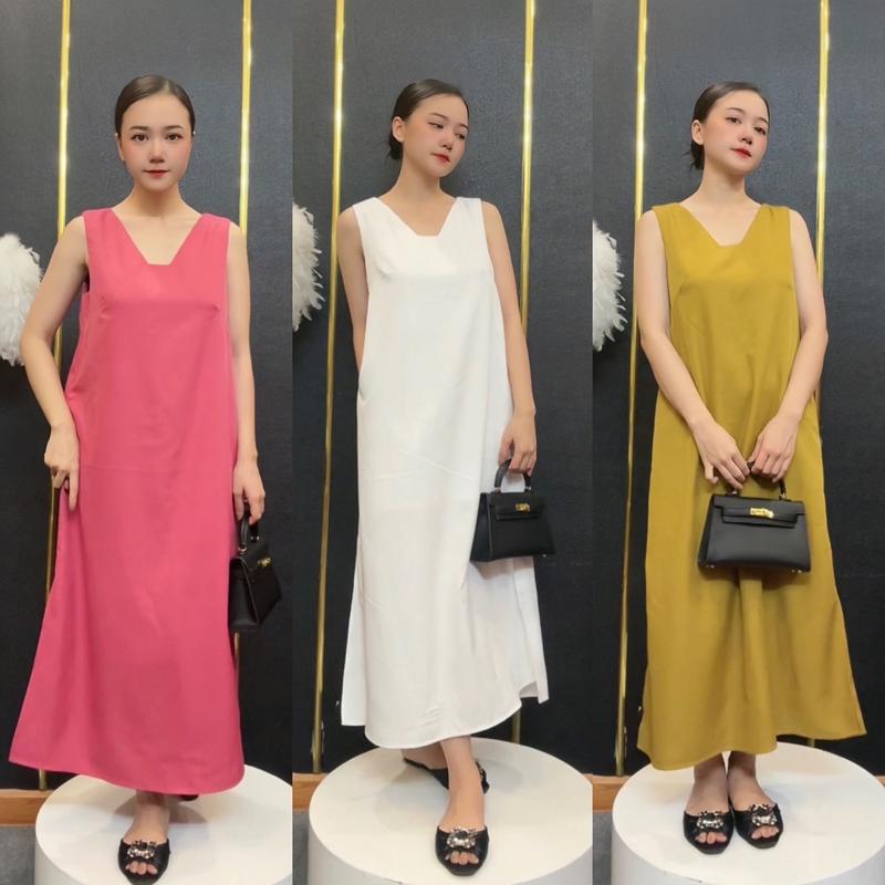  SALE D59 - Đầm Suông Cổ V Thiết Kế Sang Trọng Thanh Lịch CEBA BOUTIQUE Nữ Women Dress Kem Sen 